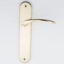 Manilla de zamak modelo '556' con placa ovalada en acabado dorado satinado para puertas