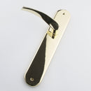 Manilla modelo '130' de zamak con placa ovalada en acabado dorado brillo para puertas