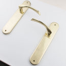 Manilla de zamak modelo '556' con placa ovalada en acabado dorado satinado para puertas