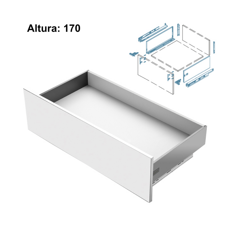 Set blanco de cajón modular SLIM de extracción total y cierre silencioso de 170 de alto y 350 de ancho