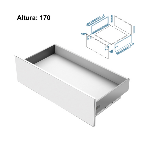Set blanco de cajón modular SLIM de extracción total y cierre silencioso de 170 de alto y 450 de ancho