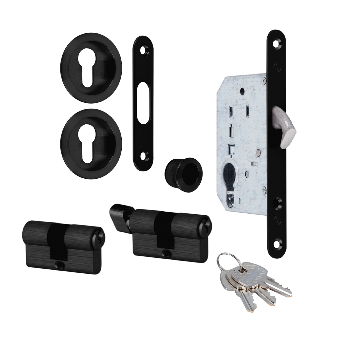 Kit para puerta corredera con cilindro en acabado negro