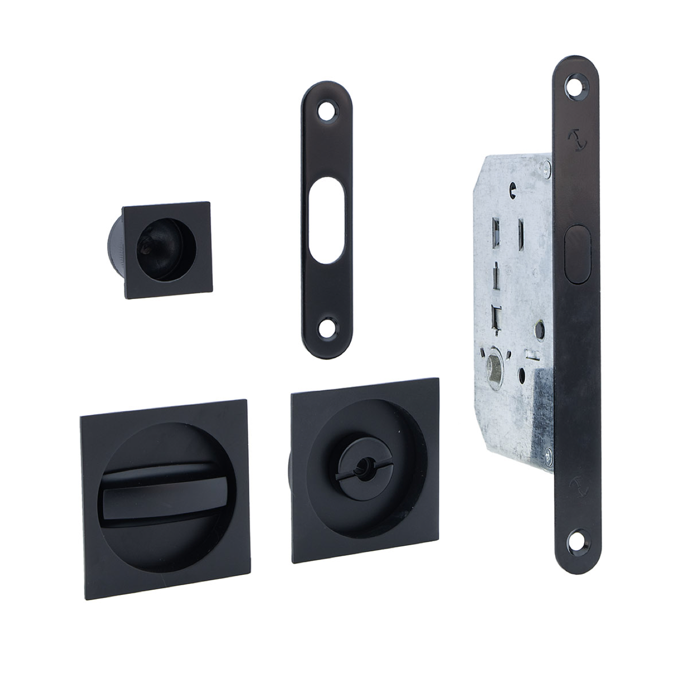 Kit para puerta corredera con condena y uñero cuadrado en acabado negro