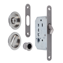 Kit para puerta corredera de picaporte más condena y uñeros redondos en acabado níquel satinado