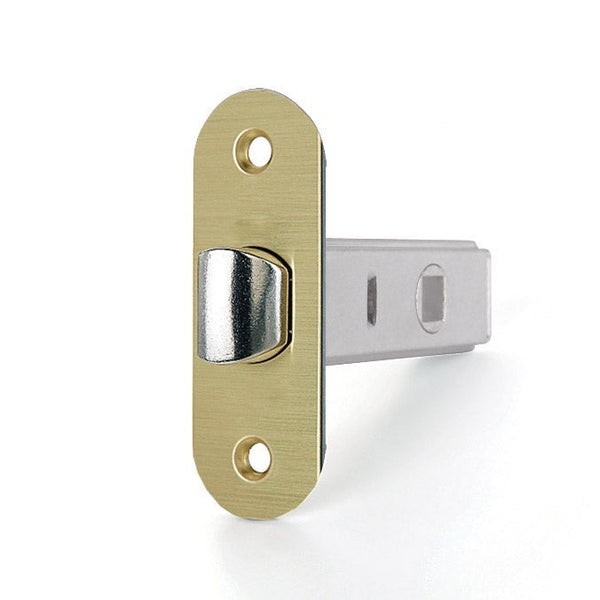 Picaporte tubular redondo en acabado dorado satinado distancia 70mm entre ejes