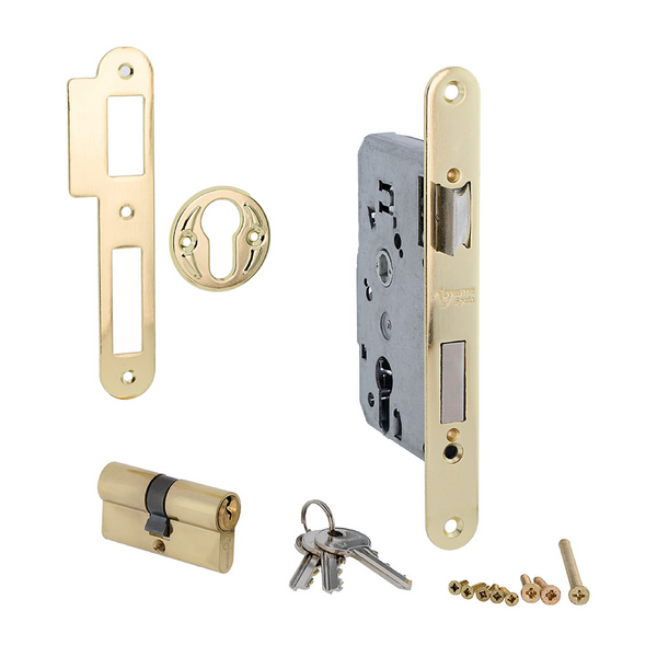 Copia de Cerradura de embutir de 47 entre ejes y 50 hasta bocallave canto redondo latonado