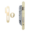 Cerradura de embutir de 50mm para bombín europeo frente canto redondo con 85mm entre ejes acabado dorado