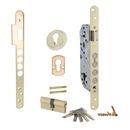 Cerradura de seguridad de 50mm canto redondo con 4 bulones de acero acabado dorado brillo