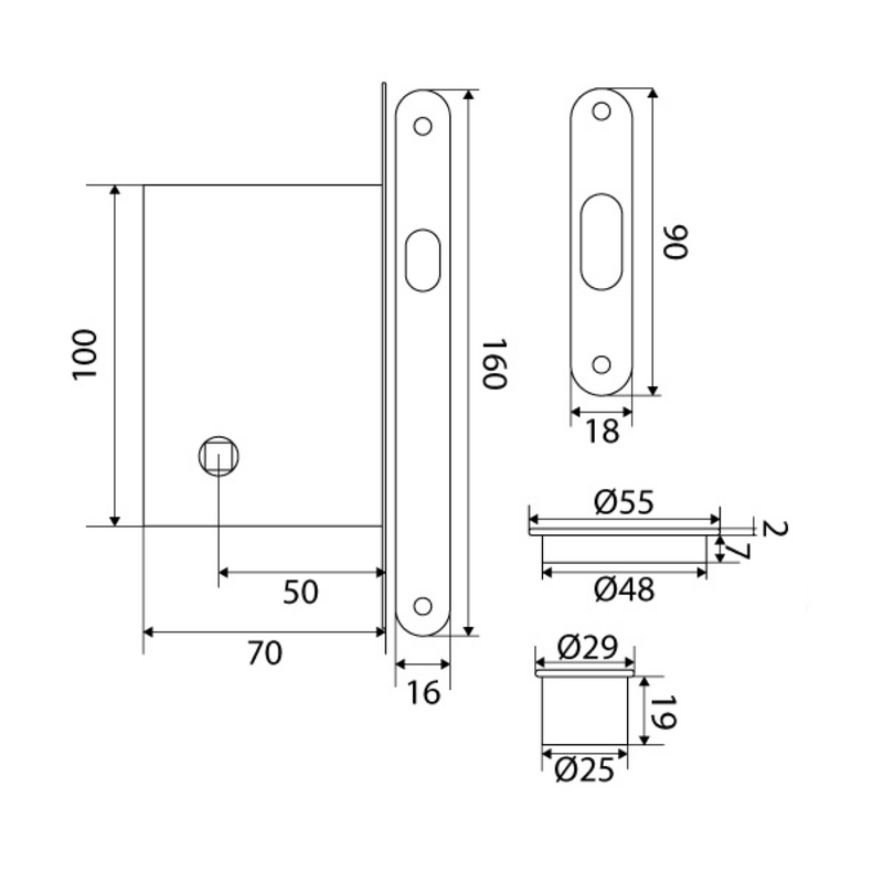Sliding door kit with handle plus lock and round nailers in satin gold finish
