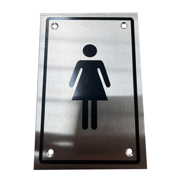 Placa rectangular de atornillar baño mujeres en acero inoxidable de 15x10cm