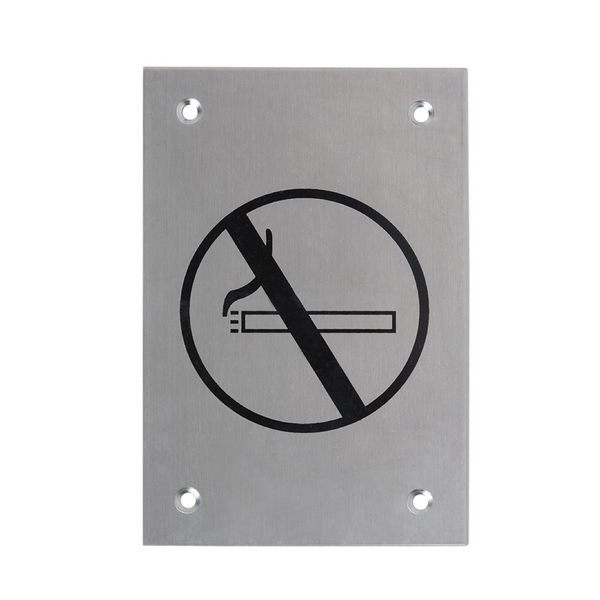 Placa rectangular de atornillar prohibido fumar en acero inoxidable de 15x10cm