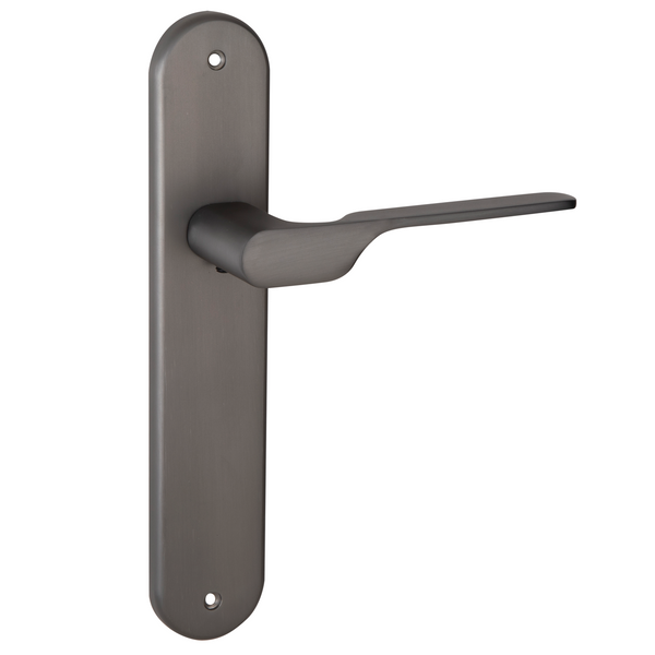 Manilla modelo '640' con placa oval para puertas de zamak en acabado grafito con asa moderna