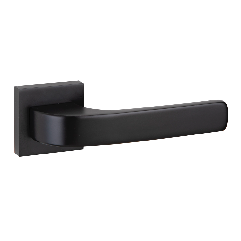 Manilla de zamak modelo 710 con roseta cuadrada en acabado negro para puertas