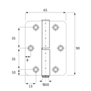 Charnière à paumelle en acier inoxydable à bouts ronds pour portes 90mm x 65mm