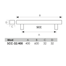 Manillón cuadrado en acero inoxidable 400mm entre ejes y 32mm de grosor para madera y cristal