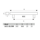Square stainless steel handle 300mm between axes and 25mm thick for wood and glass