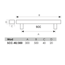 Manillón rectangular en acero inoxidable 300mm entre ejes y 40mm de grosor para madera y cristal