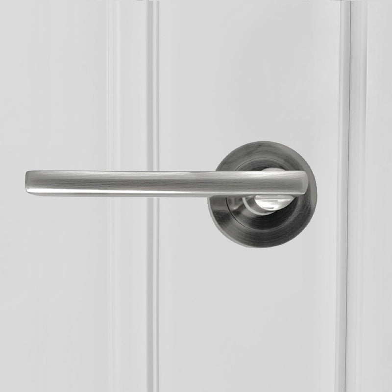 Manilla con roseta redonda de aluminio rental en acabado níquel satinado para puertas lacadas blancas