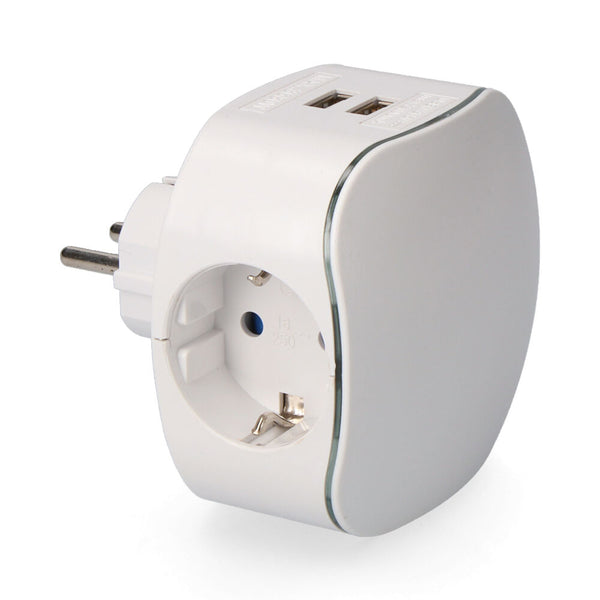 Triple Schuko Adapter With 2 USB Sockets 2100Mah Illuminated Profile (Shrink Wrapped) Edm