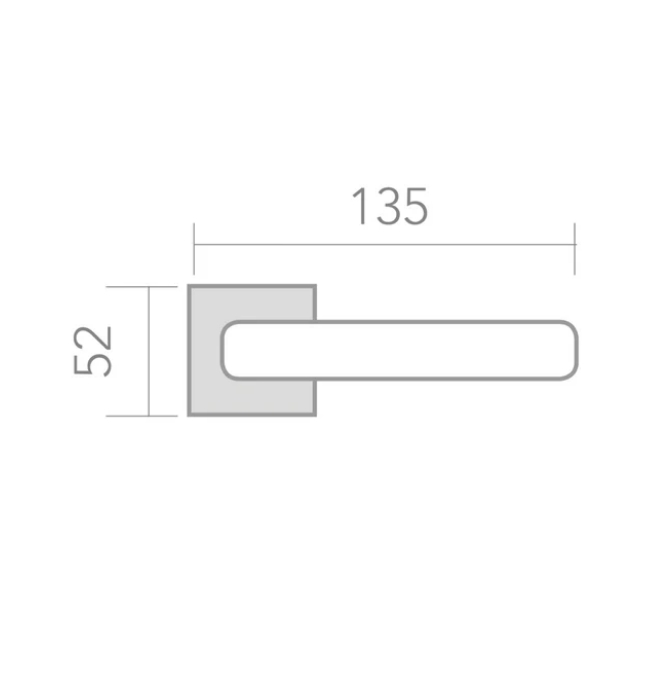 Manilla de diseño recto en aluminio con roseta cuadrada de 52 mm para puertas de interior