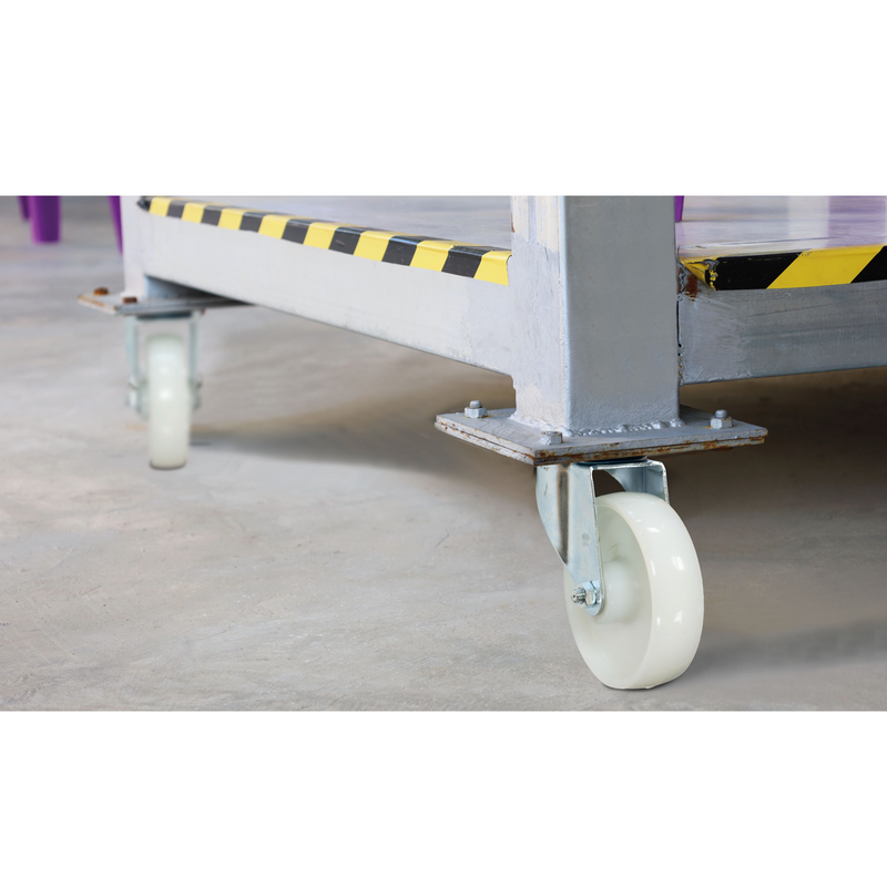 White nylon wheel with Ø150mm plate, 360º rotation, supports up to 350kg