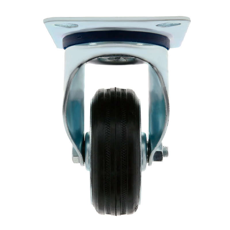 360º swivel wheel of Ø80mm with screw-on plate covered in black rubber