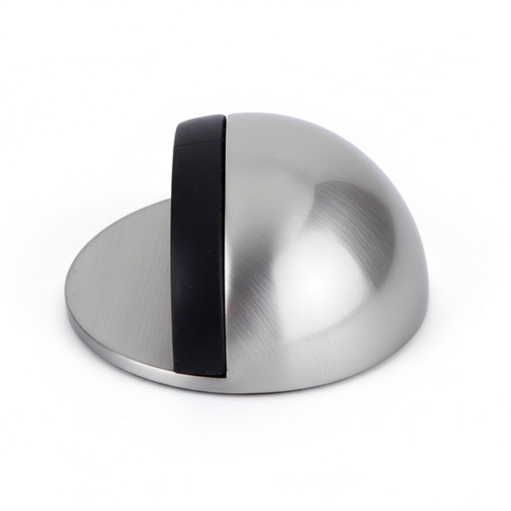 Tope adhesivo semicírculo de zamak con goma negra para puertas