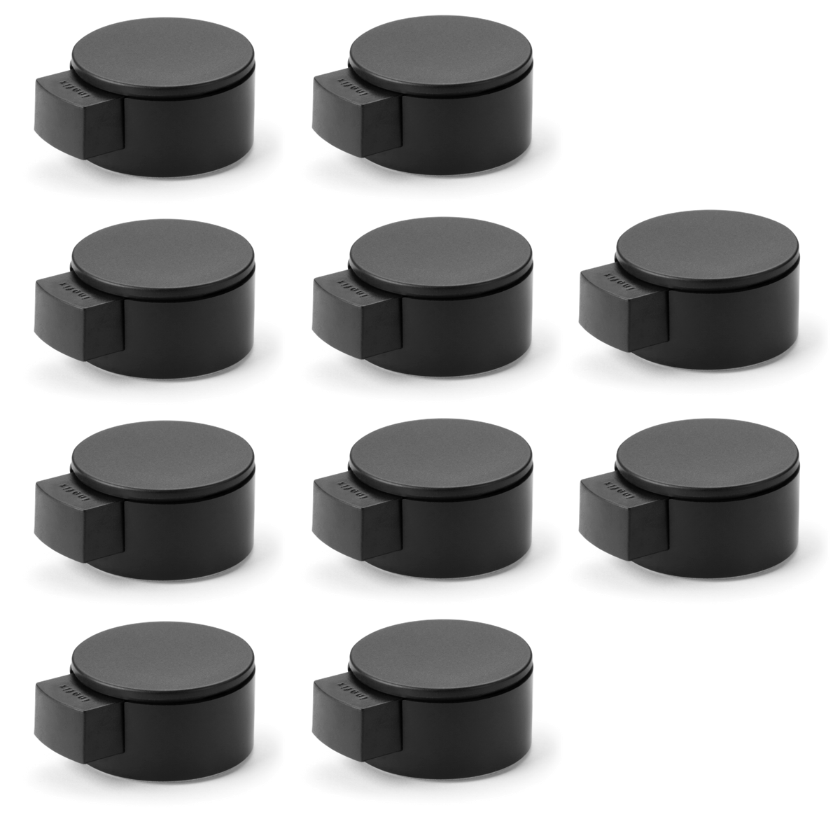 10 topes autoadhesivos de plástico acabado negro con mecanismo amortiguante
