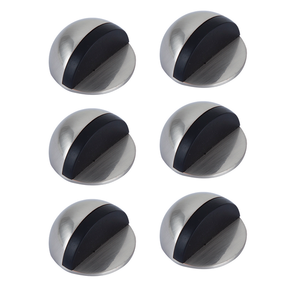 6 topes adhesivos semicirculares de zamak con goma negra para puertas