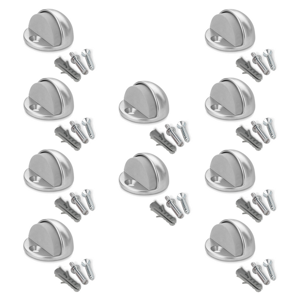 10 half-moon metal door stops with a matte chrome finish for screwing