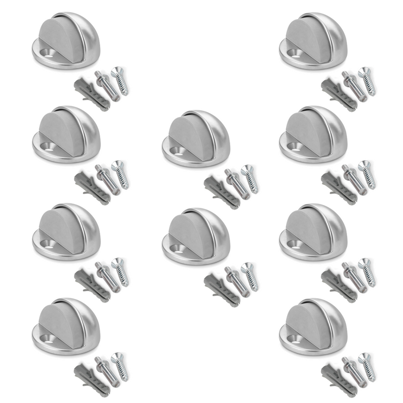 10 half-moon metal door stops with a matte chrome finish for screwing