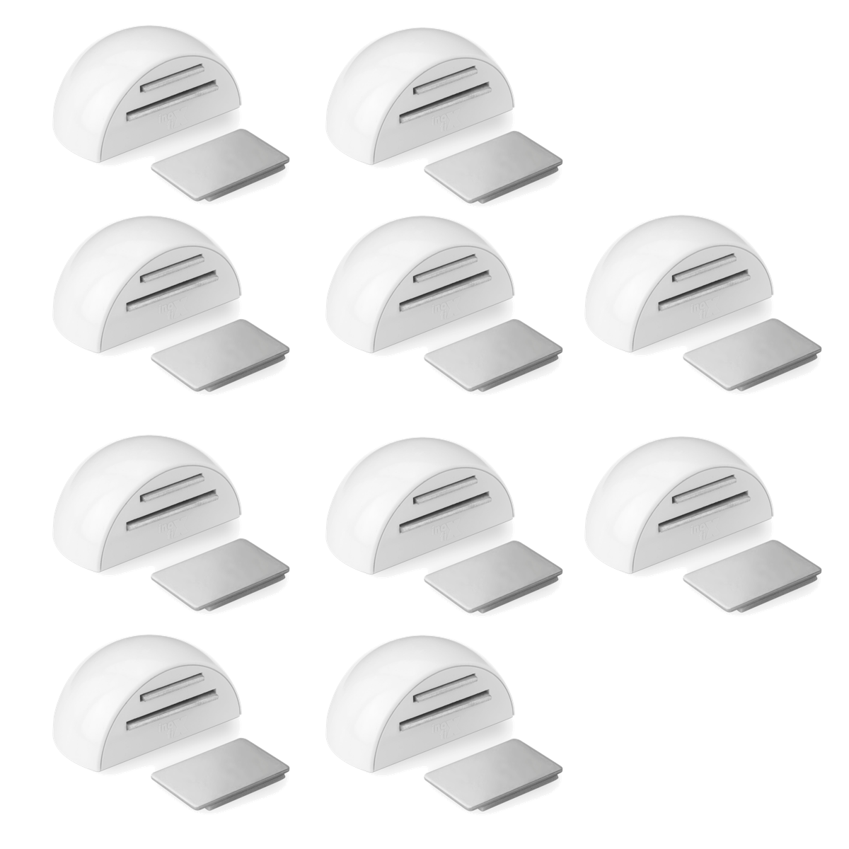 10 retenedores de puerta adhesivos imantados blancos con placa de acero inoxidable