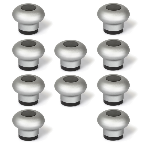 10 soft adhesive door stops with mushroom shape made of aluminium with a shiny chrome finish