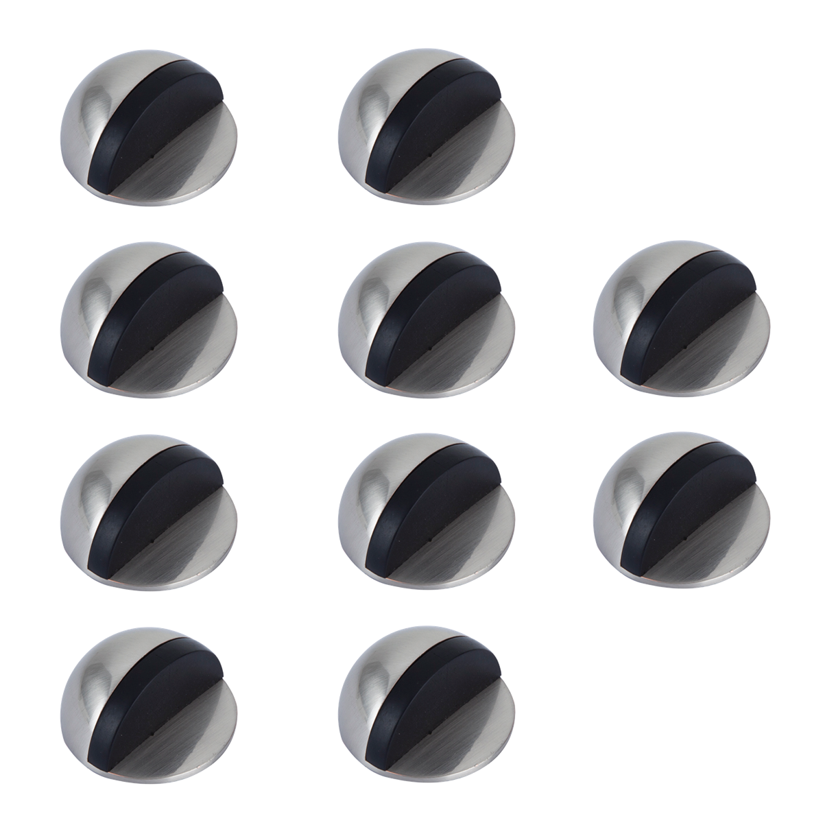 10 topes adhesivos semicirculares de zamak con goma negra para puertas