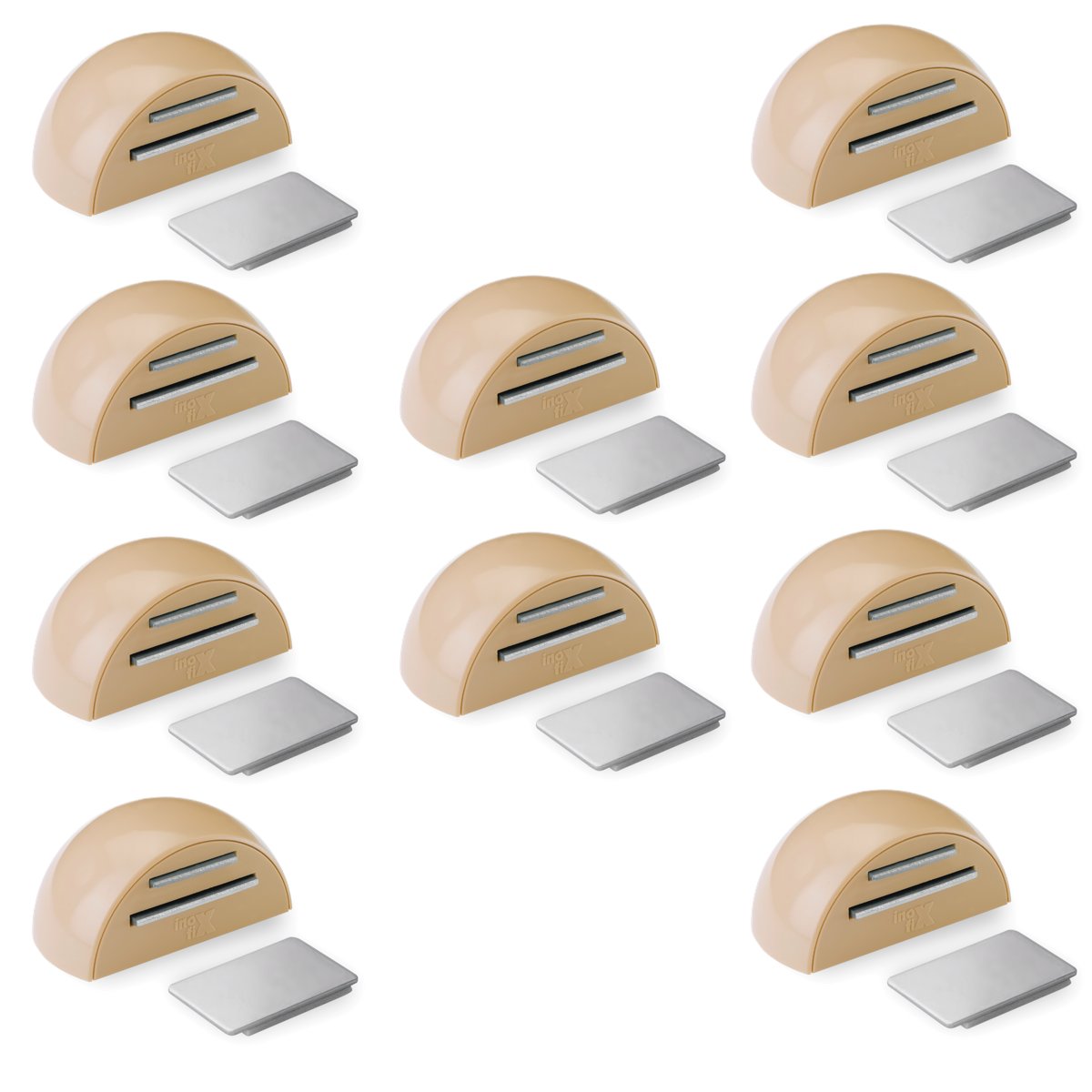 10 retenedores de puerta adhesivos imantados beige con placa de acero inoxidable
