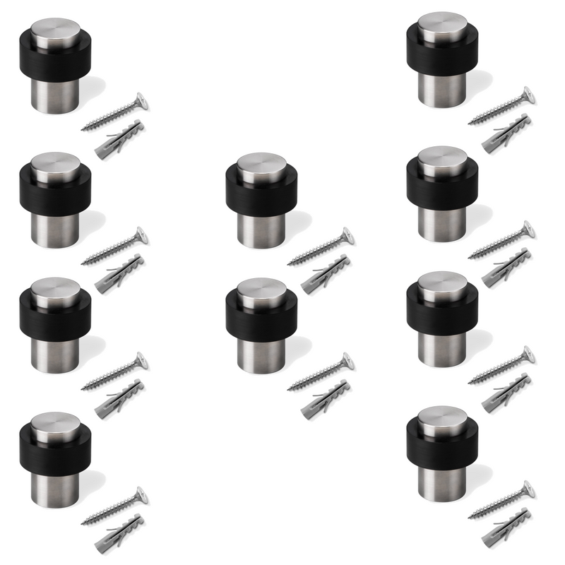 10 topes de puerta altos de acero inoxidable con amortiguador de caucho y tornillo