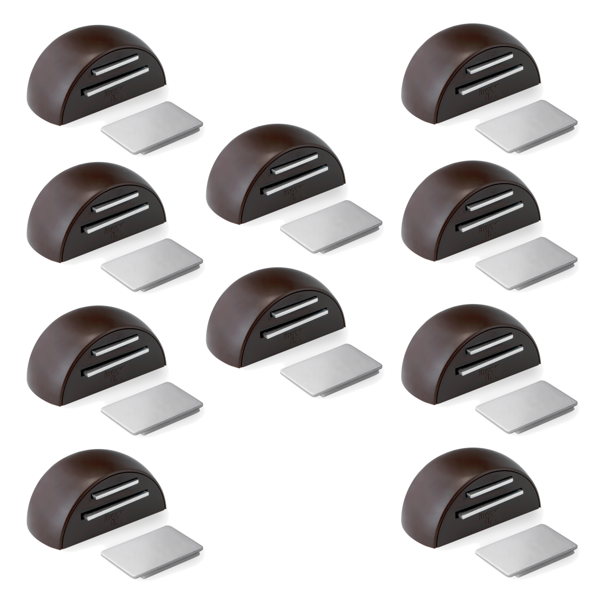 10 retenedores de puerta adhesivos imantados marrones con placa de acero inoxidable