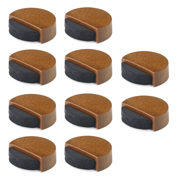 10 self-adhesive polystyrene door stops with wood finish and foam rubber shock absorber