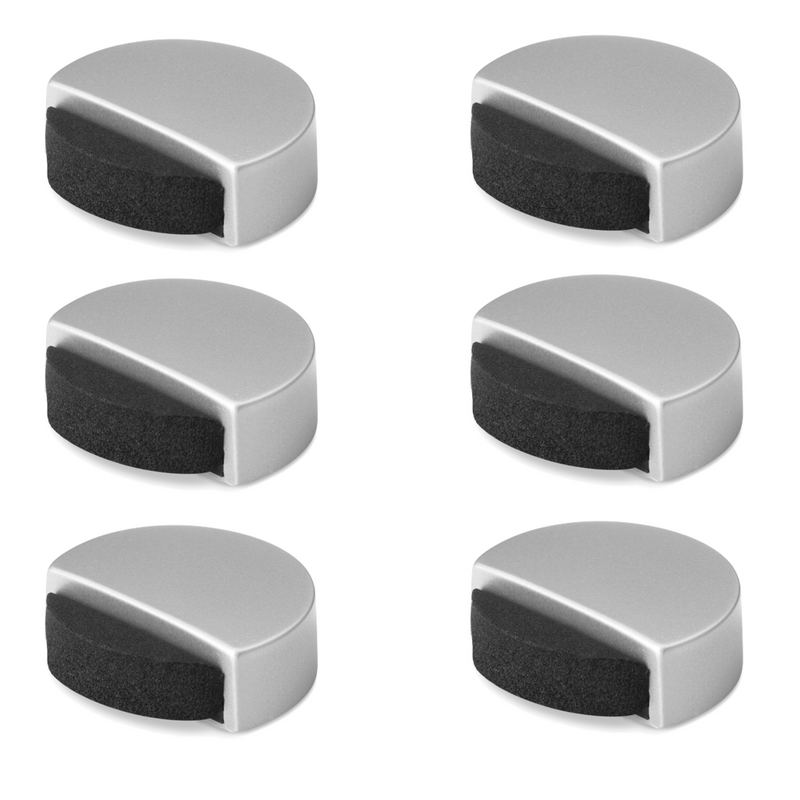 6 self-adhesive door stops made of ABS plastic, matte chrome, with foam rubber buffer