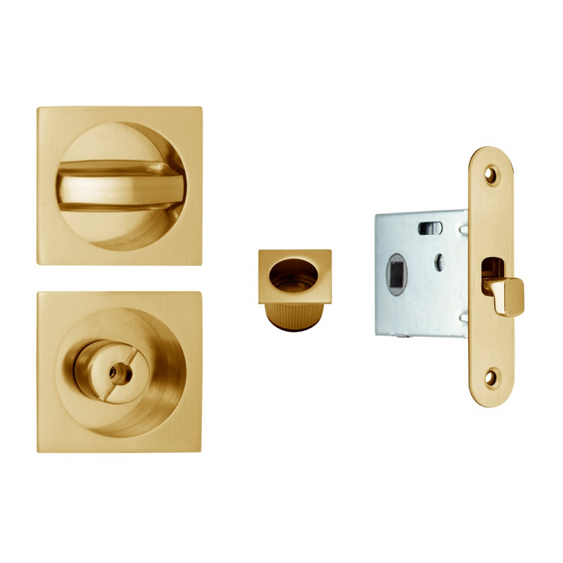 Kit uñero 9530 cuadrado con condena y picaporte de 16mm en dorado mate para puerta corredera