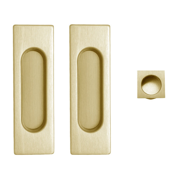 Juego de uñeros rectangulares más dedal mod 75420 en dorado mate para puertas correderas