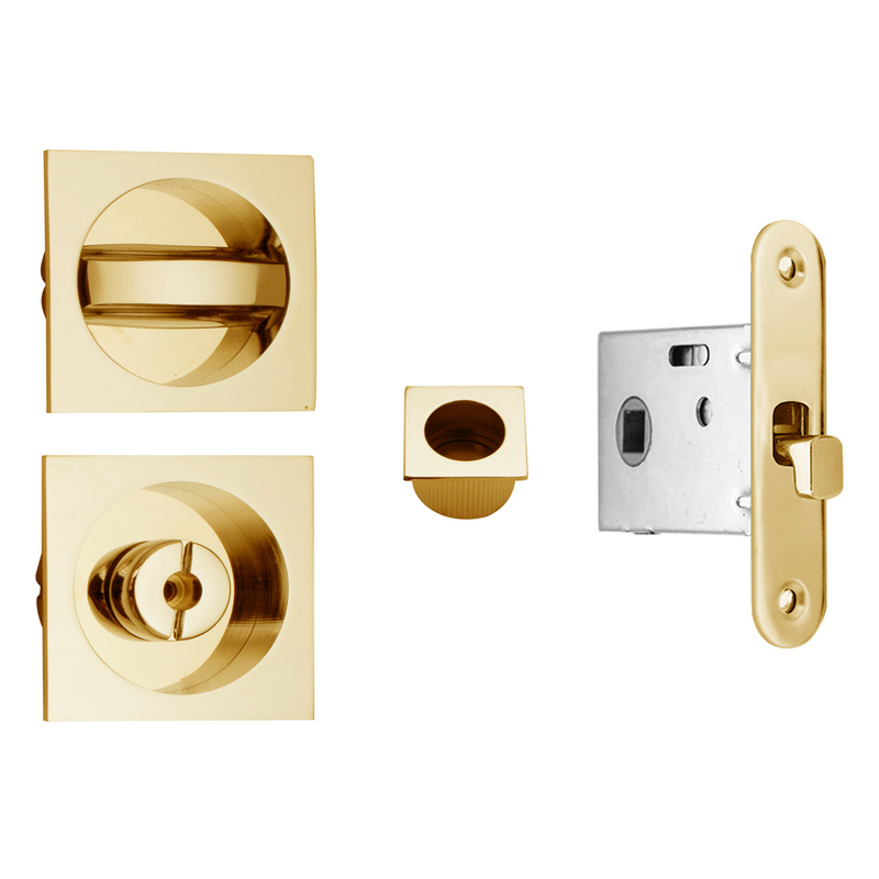 Kit uñero 9530 cuadrado con condena y picaporte de 16mm en dorado brillo para puerta corredera