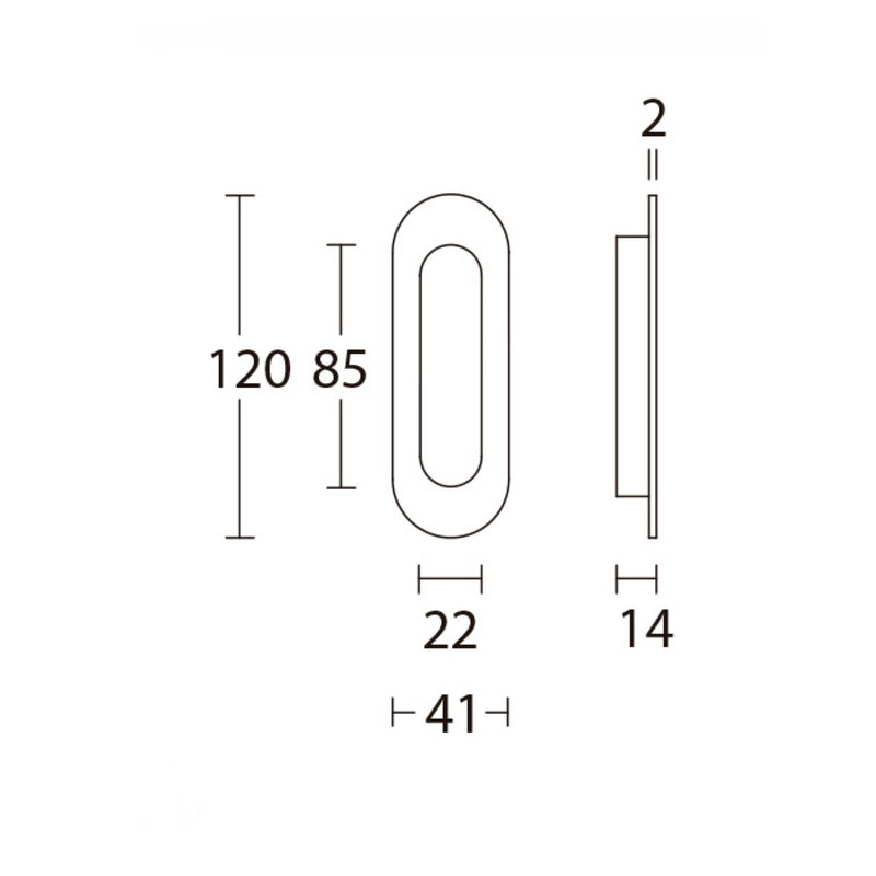 Puxador oval 40x120 para porta de correr em aço inox