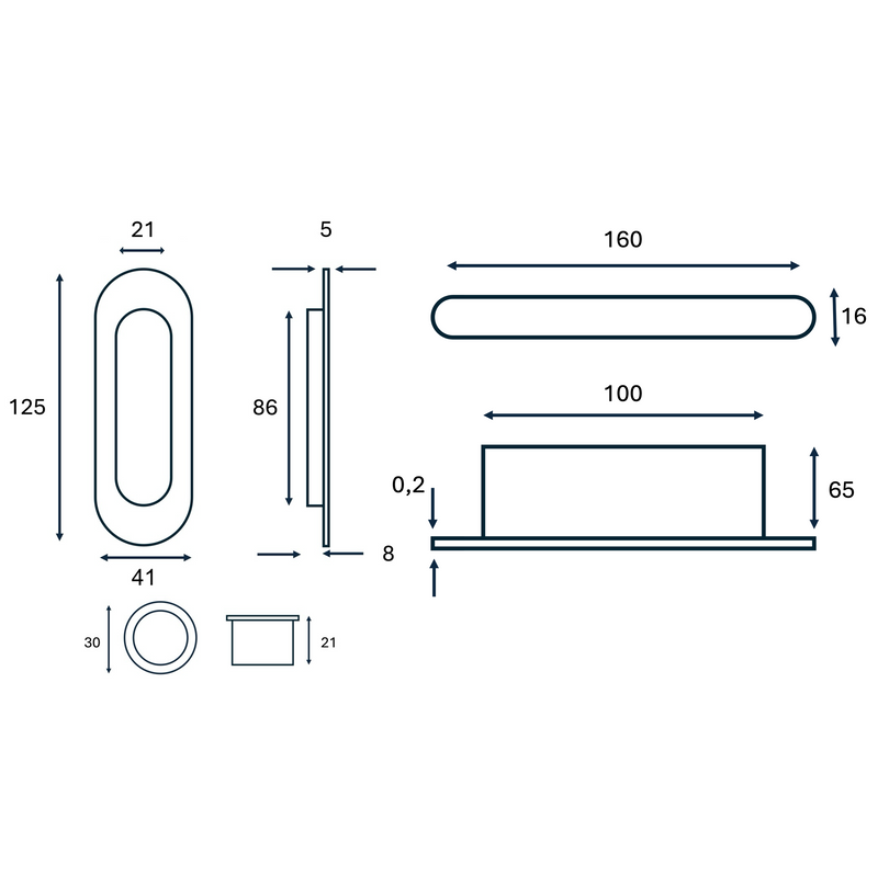 75200 oval nail kit with lock and 16mm latch in shiny gold for sliding door 