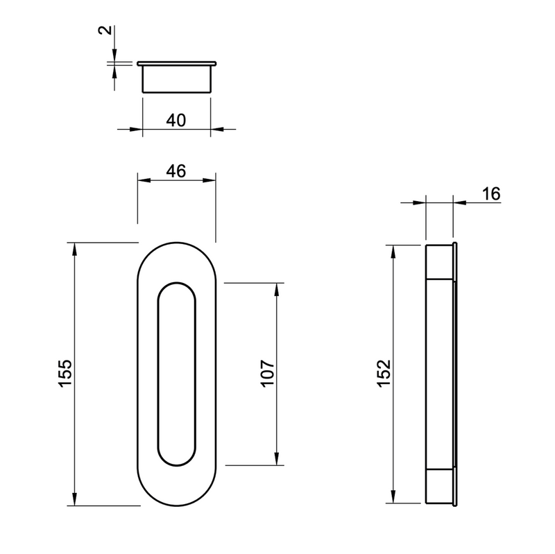 Tirador uñero 3076 inoxidable ovalado con muelle para correderas y armarios