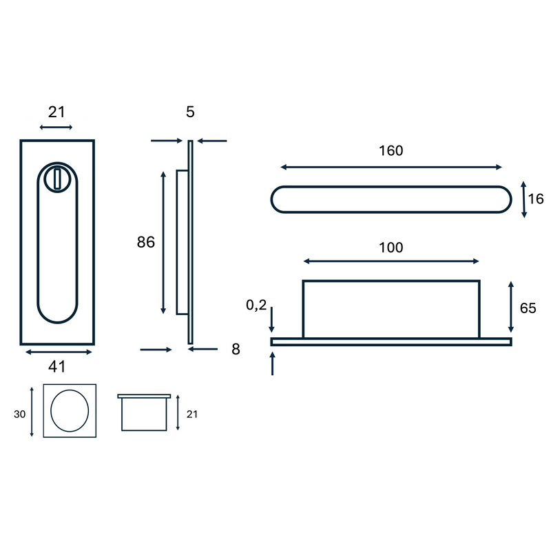 75400 rectangular nail kit with 16mm lock and latch in shiny gold for sliding door 