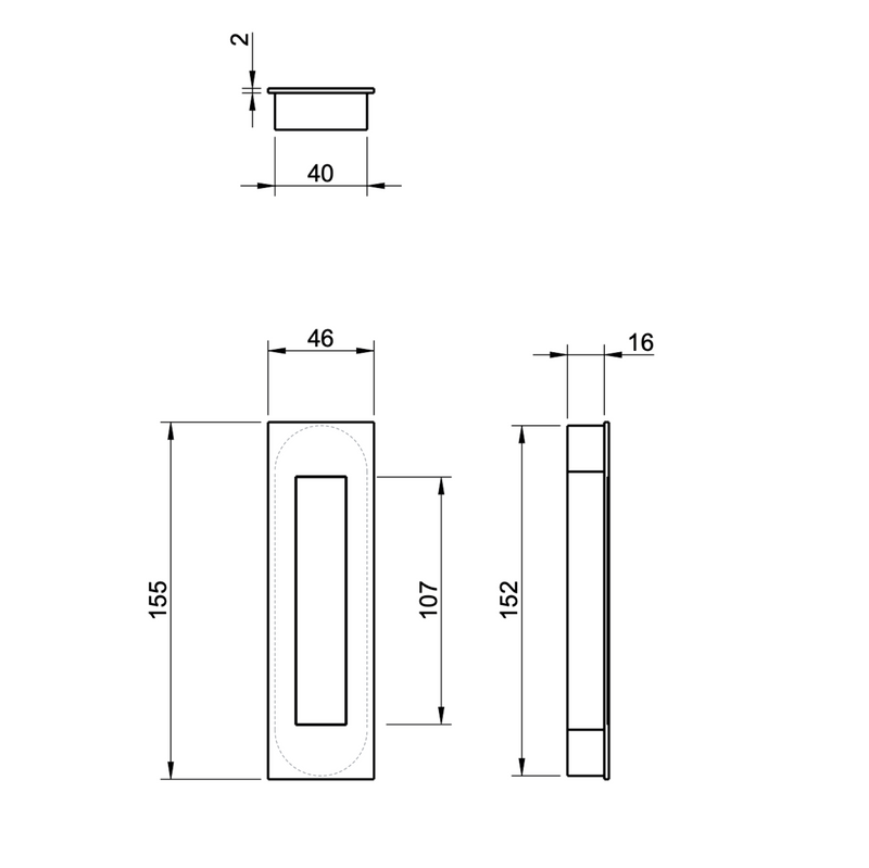 Tirador uñero 3076 inoxidable rectangular con muelle para correderas y armarios