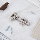 Straight hinge 110º with 35mm cup opening in nickel-plated 3D base without piston 