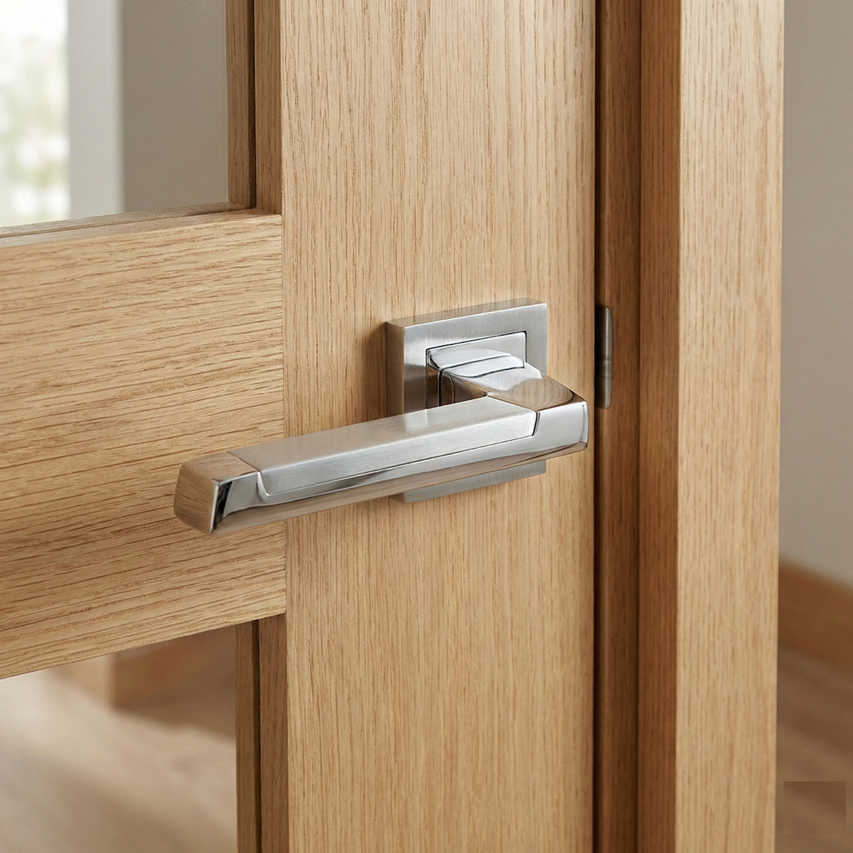 Manilla modelo '620' de zamak con roseta cuadrada acabado bicolor para puertas