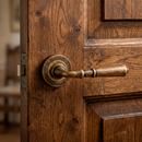 Manilla modelo '507' con Roseta Redonda en acabado cuero envejecido para puertas